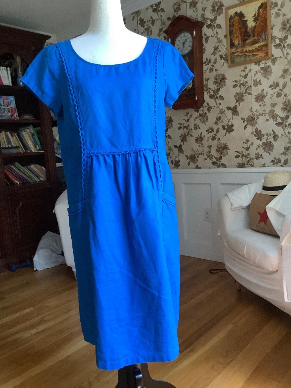Boden Linen Knee Length Dress Royal Blue Size 8 Long - Picture 1 of 6